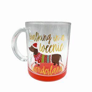 NWOT WALKING IN A WEENIE WONDERLAND CLEAR GLASS CHRISTMAS DACHSHUND MUG